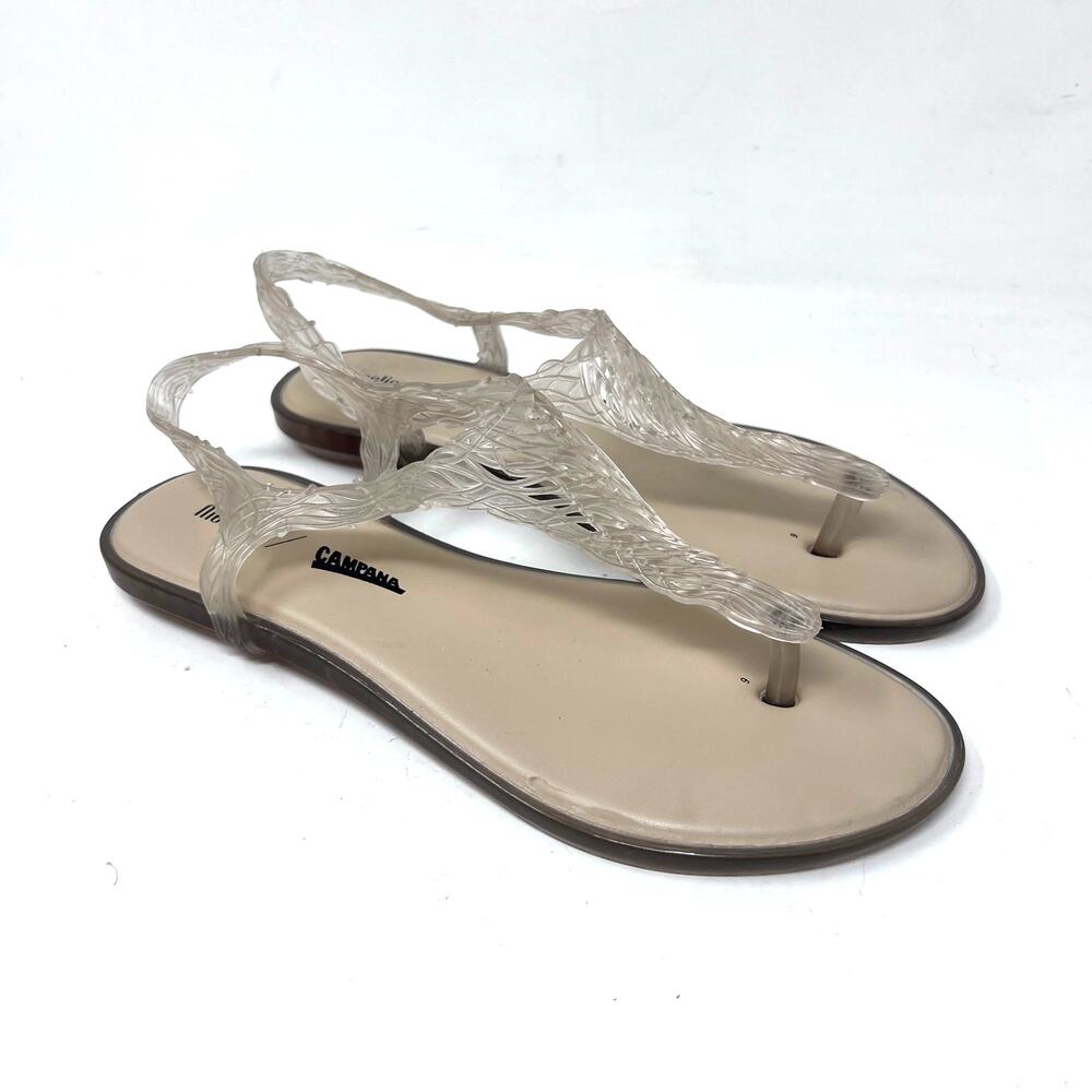 Melissa x Campana Jelly Sandal Women's 7‎ Clear Rubber T-Strap Thong Vegan